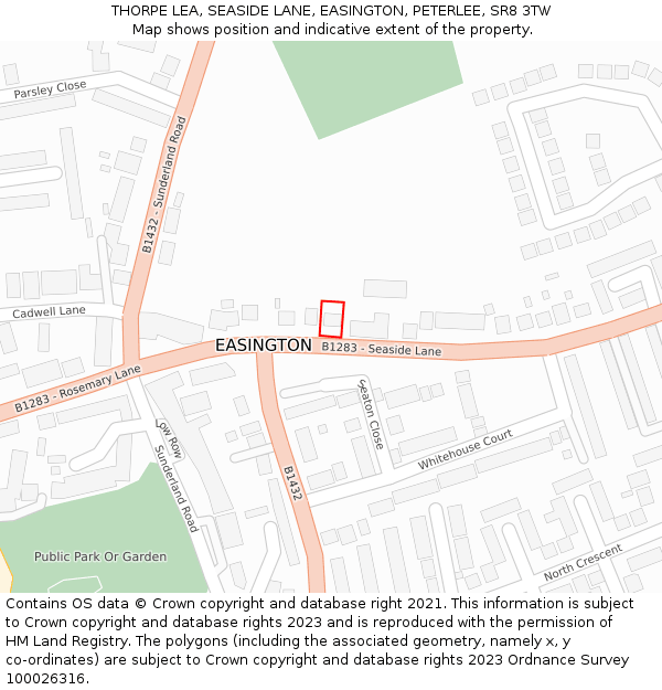 THORPE LEA, SEASIDE LANE, EASINGTON, PETERLEE, SR8 3TW: Location map and indicative extent of plot