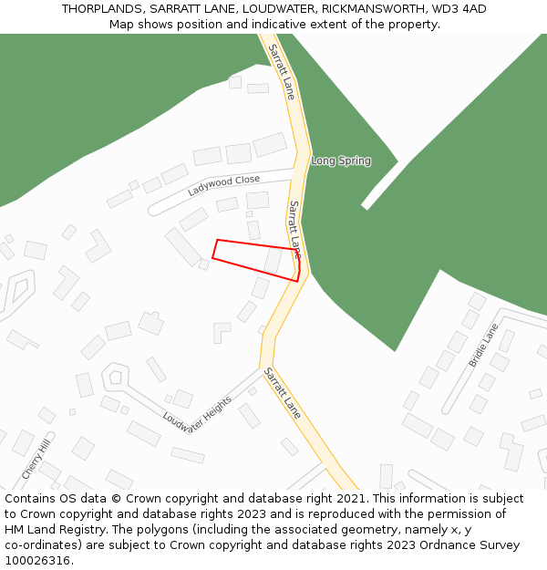 THORPLANDS, SARRATT LANE, LOUDWATER, RICKMANSWORTH, WD3 4AD: Location map and indicative extent of plot