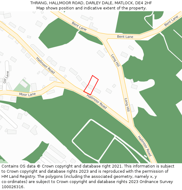 THRANG, HALLMOOR ROAD, DARLEY DALE, MATLOCK, DE4 2HF: Location map and indicative extent of plot