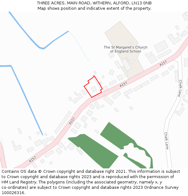THREE ACRES, MAIN ROAD, WITHERN, ALFORD, LN13 0NB: Location map and indicative extent of plot