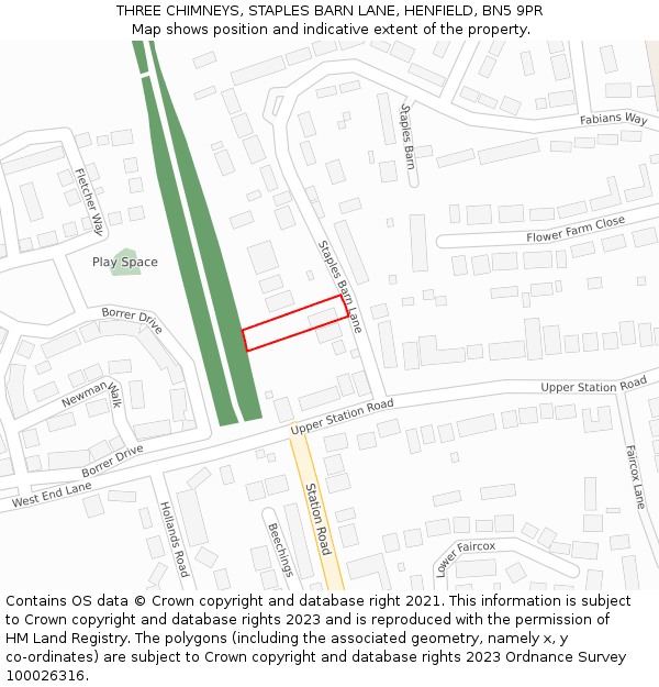 THREE CHIMNEYS, STAPLES BARN LANE, HENFIELD, BN5 9PR: Location map and indicative extent of plot