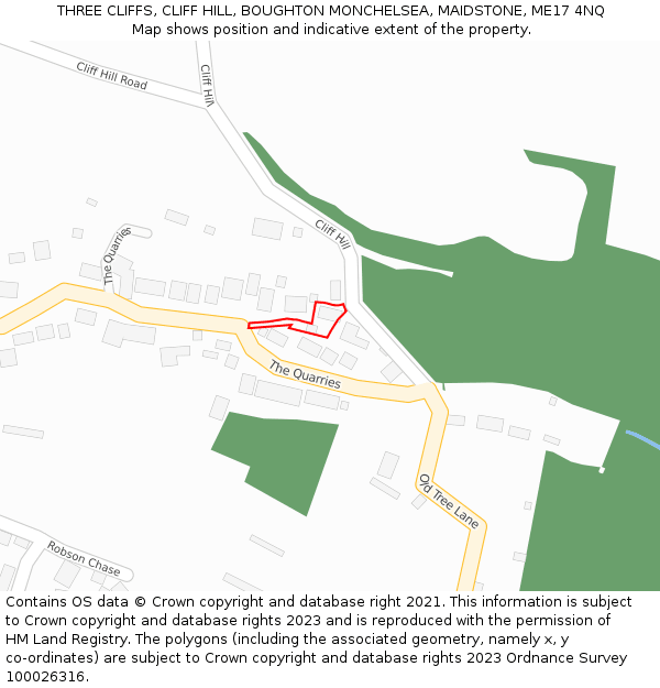 THREE CLIFFS, CLIFF HILL, BOUGHTON MONCHELSEA, MAIDSTONE, ME17 4NQ: Location map and indicative extent of plot