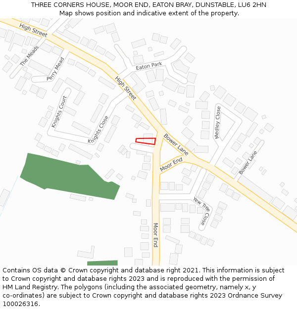 THREE CORNERS HOUSE, MOOR END, EATON BRAY, DUNSTABLE, LU6 2HN: Location map and indicative extent of plot