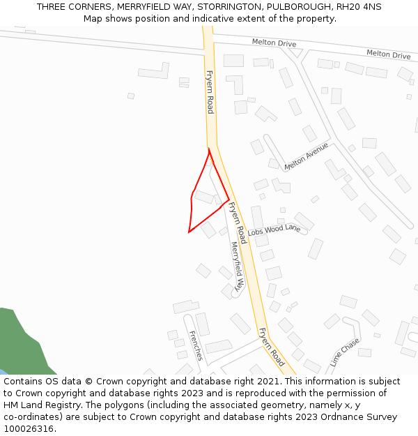 THREE CORNERS, MERRYFIELD WAY, STORRINGTON, PULBOROUGH, RH20 4NS: Location map and indicative extent of plot