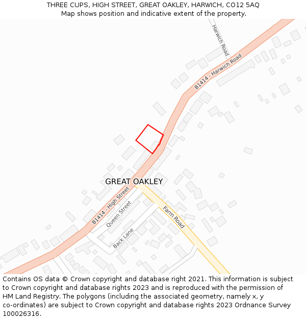 THREE CUPS, HIGH STREET, GREAT OAKLEY, HARWICH, CO12 5AQ: Location map and indicative extent of plot