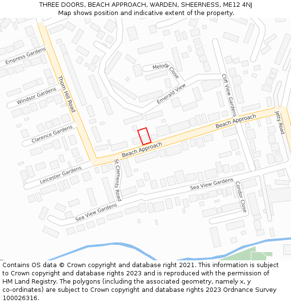 THREE DOORS, BEACH APPROACH, WARDEN, SHEERNESS, ME12 4NJ: Location map and indicative extent of plot