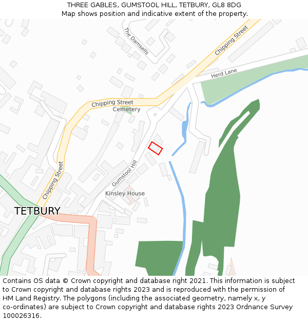 THREE GABLES, GUMSTOOL HILL, TETBURY, GL8 8DG: Location map and indicative extent of plot