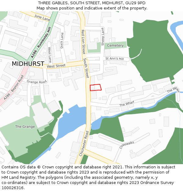 THREE GABLES, SOUTH STREET, MIDHURST, GU29 9PD: Location map and indicative extent of plot