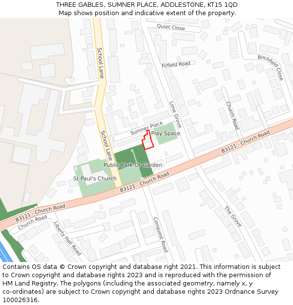 THREE GABLES, SUMNER PLACE, ADDLESTONE, KT15 1QD: Location map and indicative extent of plot