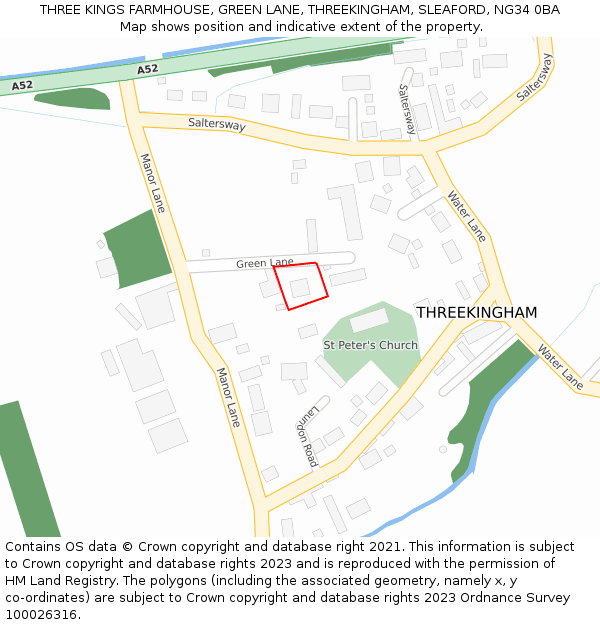 THREE KINGS FARMHOUSE, GREEN LANE, THREEKINGHAM, SLEAFORD, NG34 0BA: Location map and indicative extent of plot