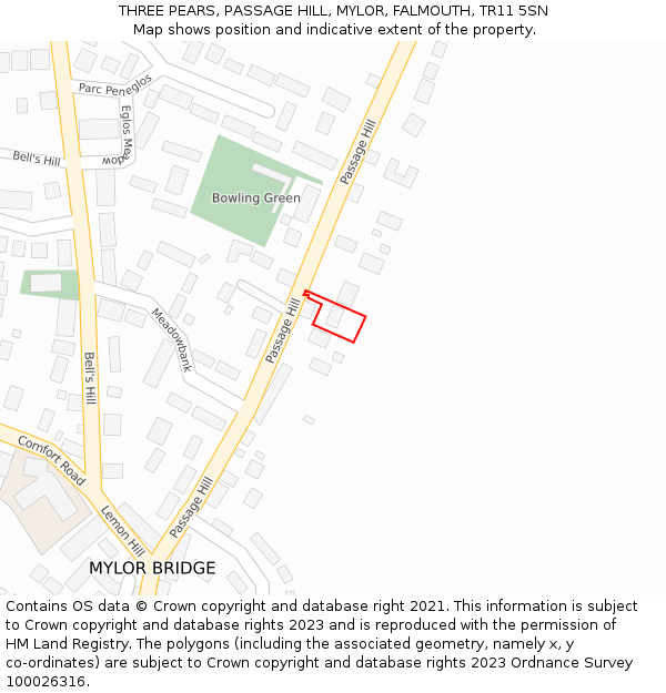 THREE PEARS, PASSAGE HILL, MYLOR, FALMOUTH, TR11 5SN: Location map and indicative extent of plot