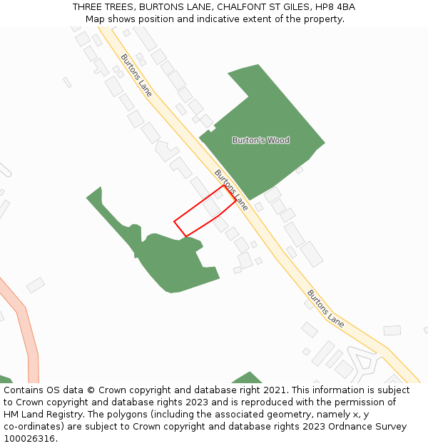 THREE TREES, BURTONS LANE, CHALFONT ST GILES, HP8 4BA: Location map and indicative extent of plot