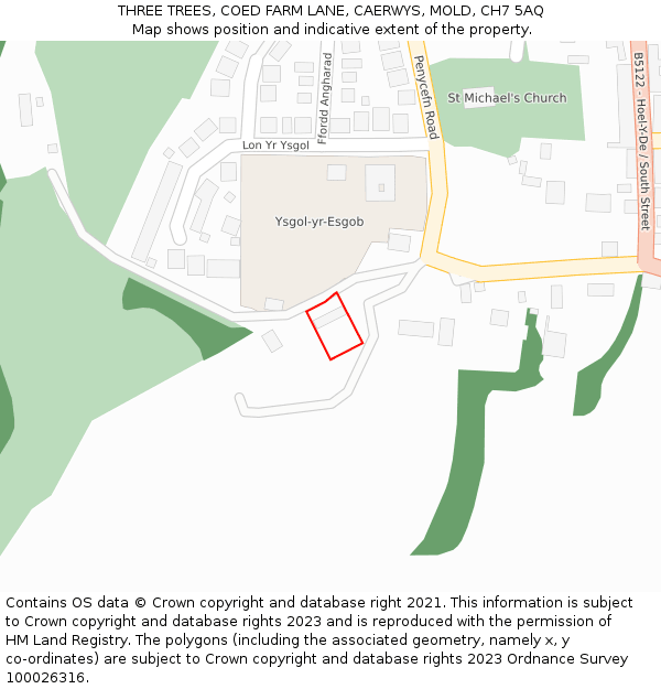 THREE TREES, COED FARM LANE, CAERWYS, MOLD, CH7 5AQ: Location map and indicative extent of plot