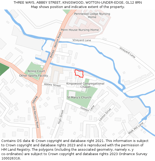 THREE WAYS, ABBEY STREET, KINGSWOOD, WOTTON-UNDER-EDGE, GL12 8RN: Location map and indicative extent of plot