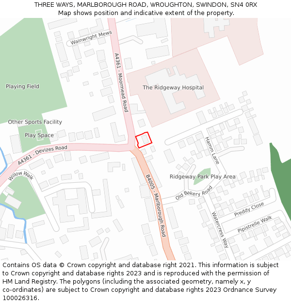 THREE WAYS, MARLBOROUGH ROAD, WROUGHTON, SWINDON, SN4 0RX: Location map and indicative extent of plot