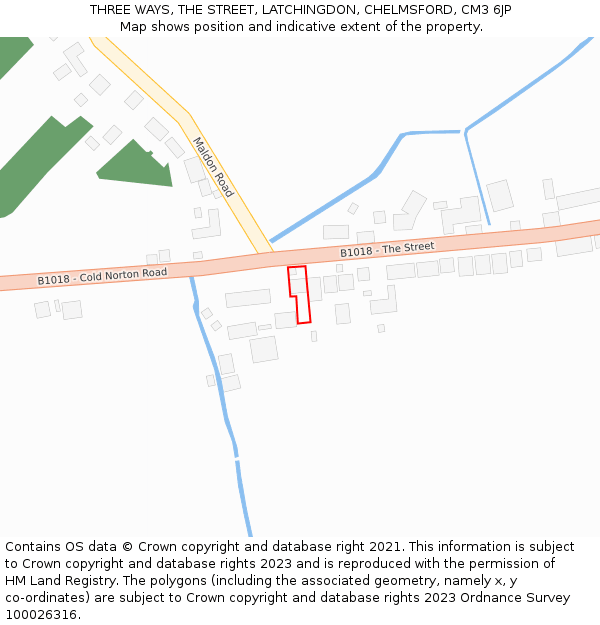 THREE WAYS, THE STREET, LATCHINGDON, CHELMSFORD, CM3 6JP: Location map and indicative extent of plot