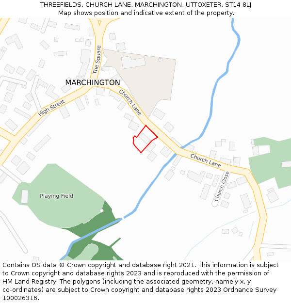 THREEFIELDS, CHURCH LANE, MARCHINGTON, UTTOXETER, ST14 8LJ: Location map and indicative extent of plot