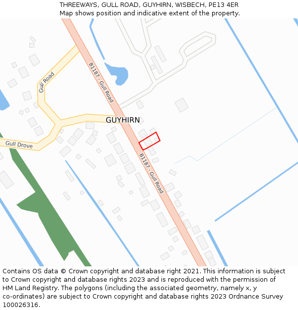 THREEWAYS, GULL ROAD, GUYHIRN, WISBECH, PE13 4ER: Location map and indicative extent of plot