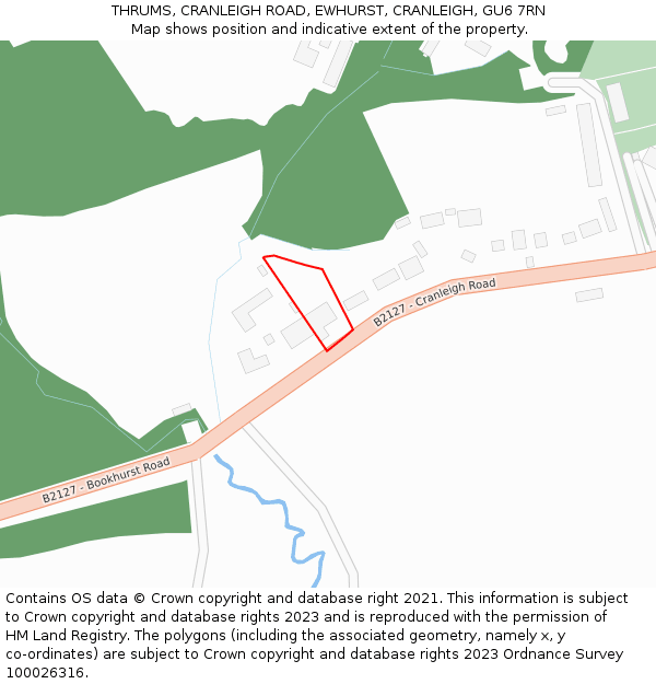 THRUMS, CRANLEIGH ROAD, EWHURST, CRANLEIGH, GU6 7RN: Location map and indicative extent of plot