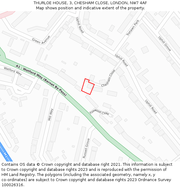 THURLOE HOUSE, 3, CHESHAM CLOSE, LONDON, NW7 4AF: Location map and indicative extent of plot