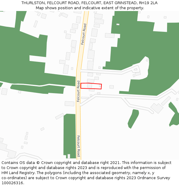 THURLSTON, FELCOURT ROAD, FELCOURT, EAST GRINSTEAD, RH19 2LA: Location map and indicative extent of plot