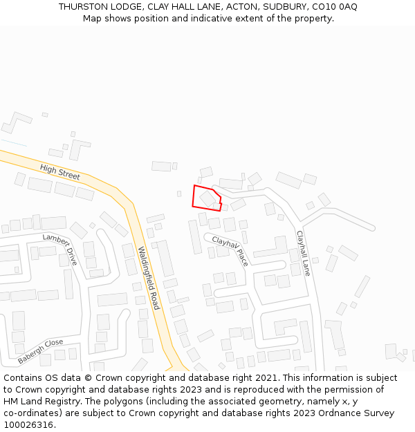 THURSTON LODGE, CLAY HALL LANE, ACTON, SUDBURY, CO10 0AQ: Location map and indicative extent of plot