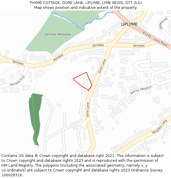 THYME COTTAGE, GORE LANE, UPLYME, LYME REGIS, DT7 3UU: Location map and indicative extent of plot