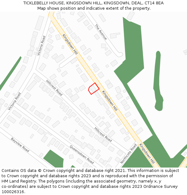 TICKLEBELLY HOUSE, KINGSDOWN HILL, KINGSDOWN, DEAL, CT14 8EA: Location map and indicative extent of plot