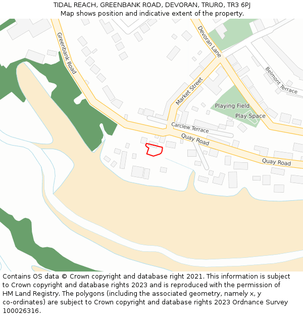 TIDAL REACH, GREENBANK ROAD, DEVORAN, TRURO, TR3 6PJ: Location map and indicative extent of plot