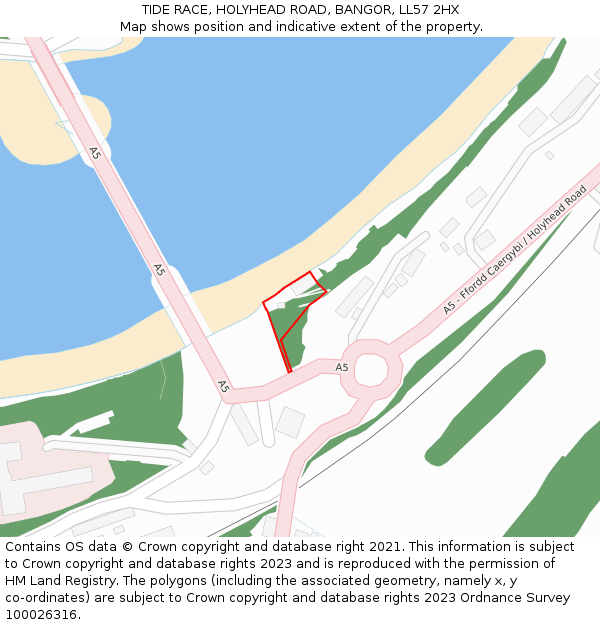 TIDE RACE, HOLYHEAD ROAD, BANGOR, LL57 2HX: Location map and indicative extent of plot