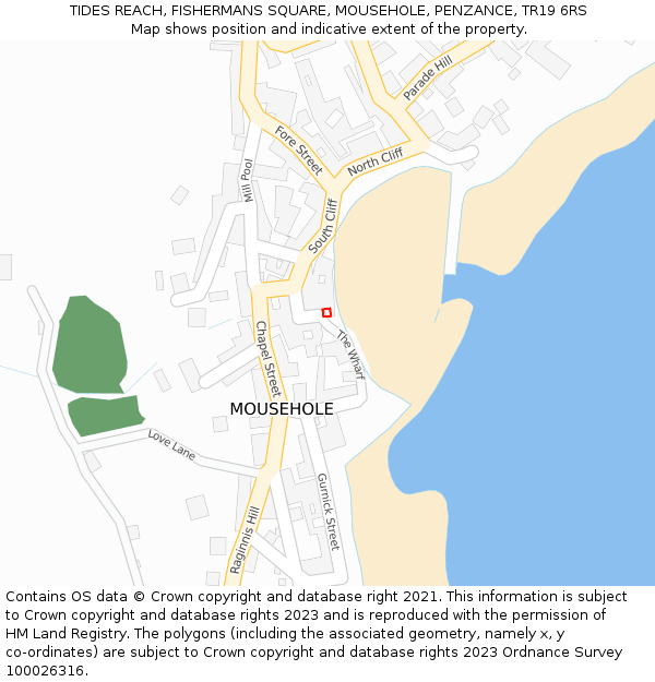 TIDES REACH, FISHERMANS SQUARE, MOUSEHOLE, PENZANCE, TR19 6RS: Location map and indicative extent of plot