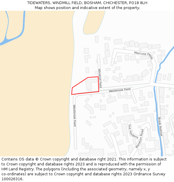 TIDEWATERS, WINDMILL FIELD, BOSHAM, CHICHESTER, PO18 8LH: Location map and indicative extent of plot