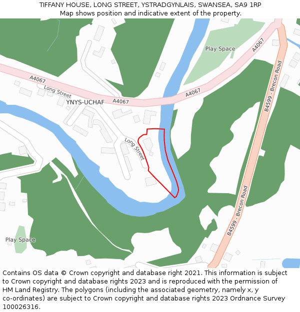 TIFFANY HOUSE, LONG STREET, YSTRADGYNLAIS, SWANSEA, SA9 1RP: Location map and indicative extent of plot