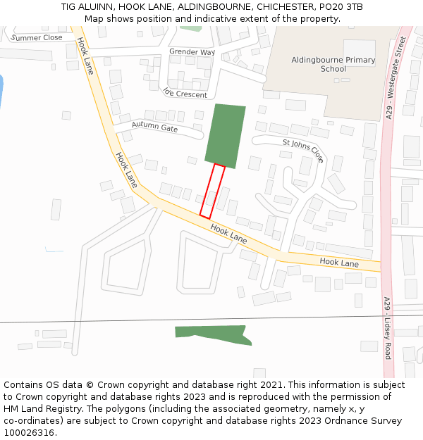 TIG ALUINN, HOOK LANE, ALDINGBOURNE, CHICHESTER, PO20 3TB: Location map and indicative extent of plot