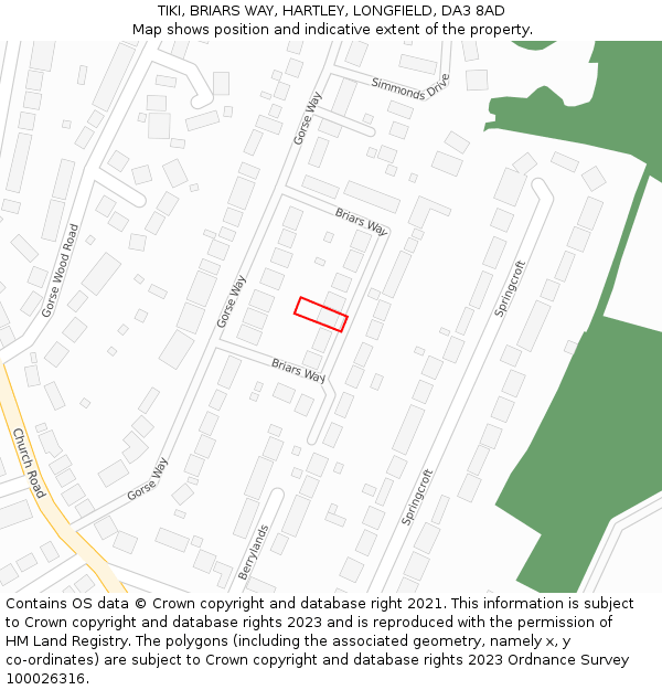 TIKI, BRIARS WAY, HARTLEY, LONGFIELD, DA3 8AD: Location map and indicative extent of plot