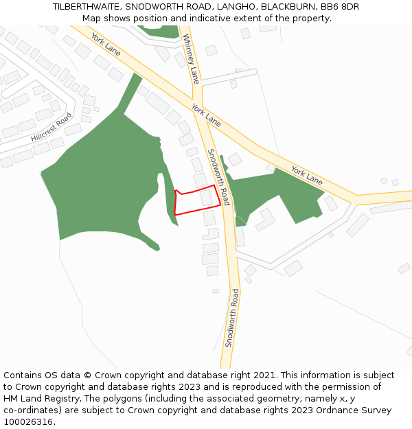 TILBERTHWAITE, SNODWORTH ROAD, LANGHO, BLACKBURN, BB6 8DR: Location map and indicative extent of plot