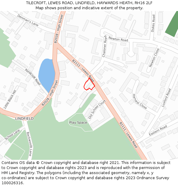 TILECROFT, LEWES ROAD, LINDFIELD, HAYWARDS HEATH, RH16 2LF: Location map and indicative extent of plot