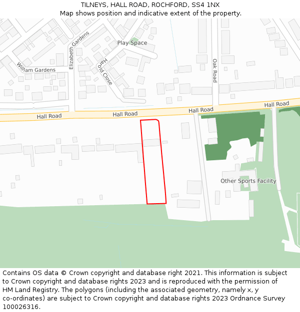 TILNEYS, HALL ROAD, ROCHFORD, SS4 1NX: Location map and indicative extent of plot