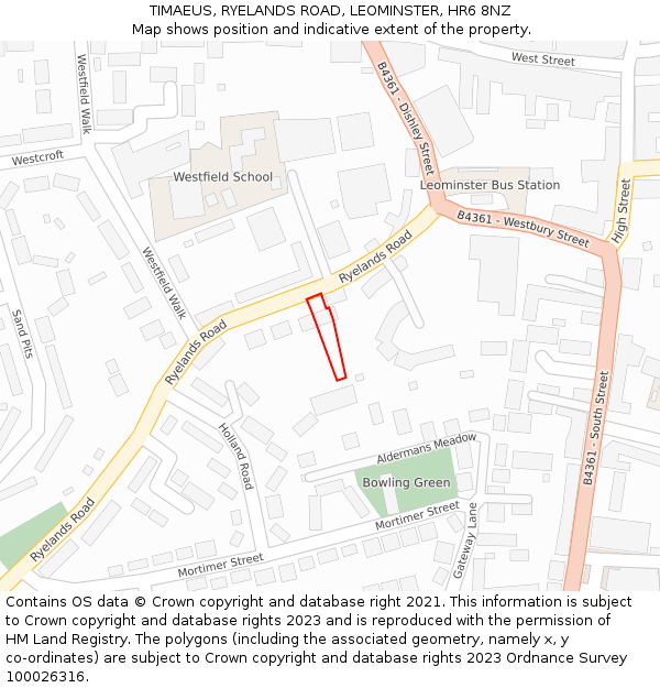 TIMAEUS, RYELANDS ROAD, LEOMINSTER, HR6 8NZ: Location map and indicative extent of plot