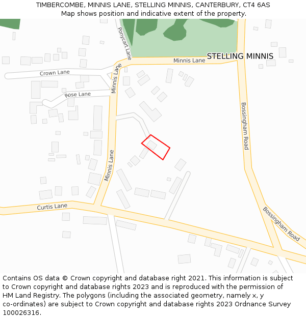 TIMBERCOMBE, MINNIS LANE, STELLING MINNIS, CANTERBURY, CT4 6AS: Location map and indicative extent of plot