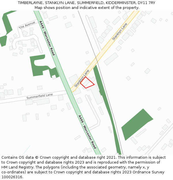 TIMBERLAYNE, STANKLYN LANE, SUMMERFIELD, KIDDERMINSTER, DY11 7RY: Location map and indicative extent of plot