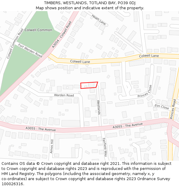 TIMBERS, WESTLANDS, TOTLAND BAY, PO39 0DJ: Location map and indicative extent of plot