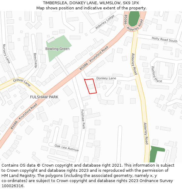 TIMBERSLEA, DONKEY LANE, WILMSLOW, SK9 1PX: Location map and indicative extent of plot