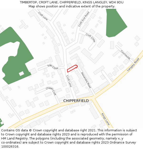 TIMBERTOP, CROFT LANE, CHIPPERFIELD, KINGS LANGLEY, WD4 9DU: Location map and indicative extent of plot