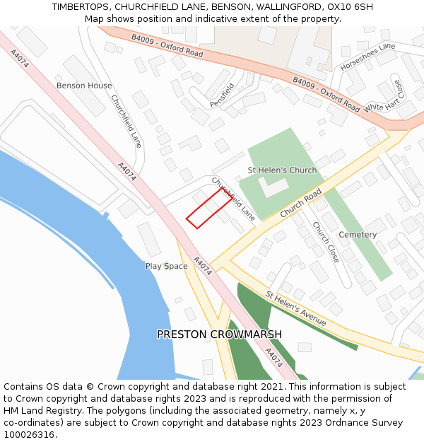 TIMBERTOPS, CHURCHFIELD LANE, BENSON, WALLINGFORD, OX10 6SH: Location map and indicative extent of plot