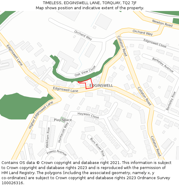 TIMELESS, EDGINSWELL LANE, TORQUAY, TQ2 7JF: Location map and indicative extent of plot