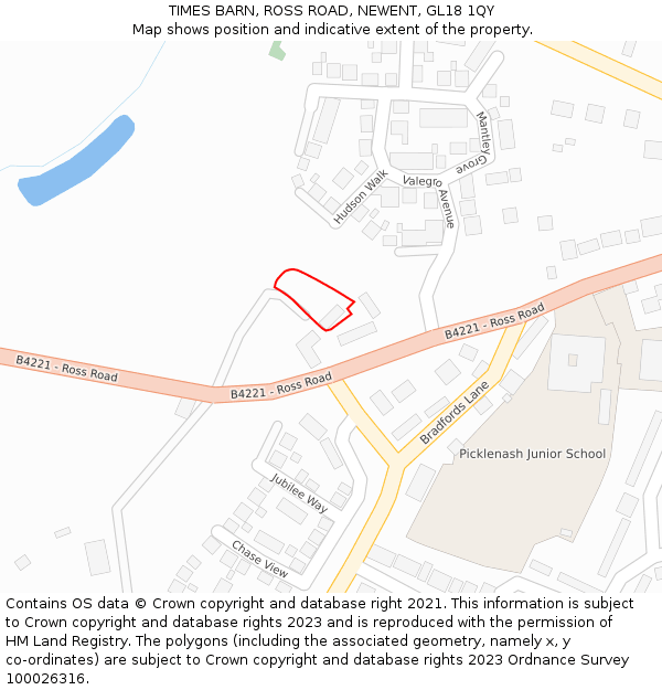 TIMES BARN, ROSS ROAD, NEWENT, GL18 1QY: Location map and indicative extent of plot