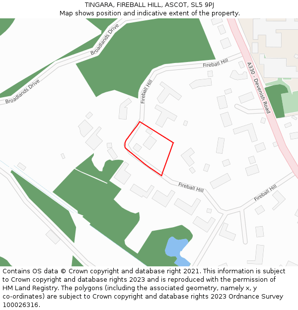 TINGARA, FIREBALL HILL, ASCOT, SL5 9PJ: Location map and indicative extent of plot