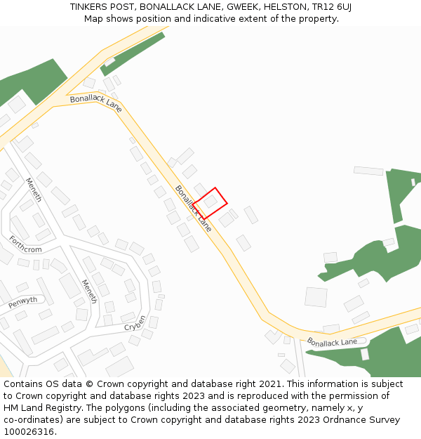 TINKERS POST, BONALLACK LANE, GWEEK, HELSTON, TR12 6UJ: Location map and indicative extent of plot