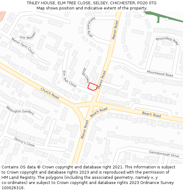 TINLEY HOUSE, ELM TREE CLOSE, SELSEY, CHICHESTER, PO20 0TG: Location map and indicative extent of plot